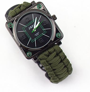 1Pcs Camping Watch Survival Watch 6 In 1 Multifunctional 9" Paracord Bracelet Sahara Sailor Outdoor Survival Kit W Compass Flint Fire Starter Scraper Whistle For Hiking Camping Emergency More (Green)