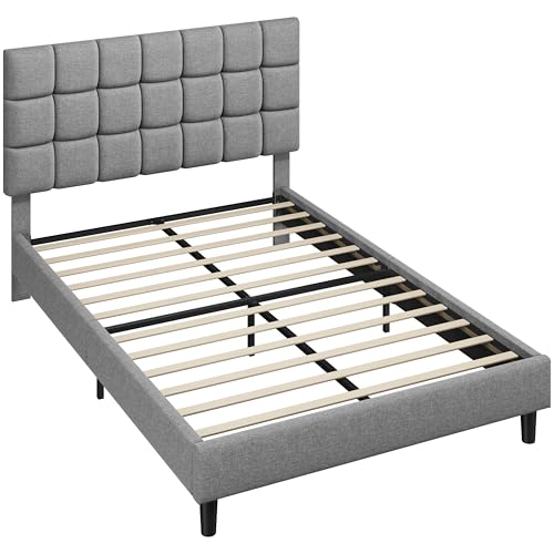Yaheetech Polsterbett 140 x 200 cm Höhenverstellbares Doppelbett, Hellgrau