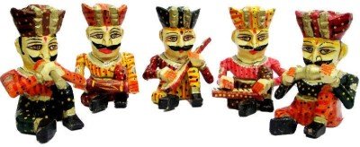 JaipurCrafts Rajasthani Musician Set of 5 Showpiece - 10.16 cm (Wood, Multicolor)
