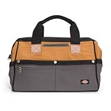 Dickies 57031 16-Inch Durable Canvas Work Bag for Painters, Carpenters, and Builders, Heavy-Duty Zipper, Reinforced Handles, Exterior Pockets, Tan/Grey