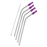 EHME New Stainless Steel Straws with Comfortable Silicone Tip Covers,Fits 30 oz YETI,RTIC Tumbler Ramblers Cups,Cleaning Brushes Included(Purple)