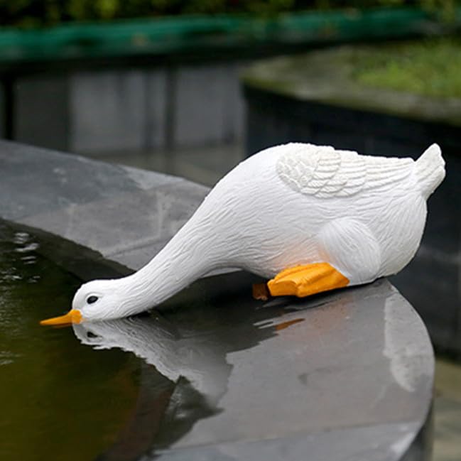 HIAME Garden Decoration Figures Cute Duck Sculptures Ornament, Swimming Pool Lawn Garden Decoration Craft Gift (A. Stretch Neck Duck (Large) ))