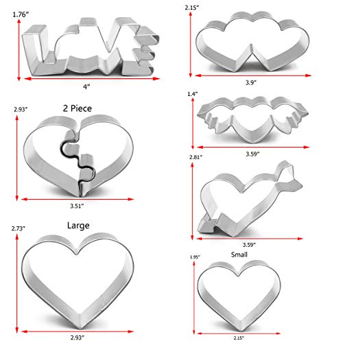 ANPOPO Wedding Cookie Cutter Set for Anniversary/Bridal/Engagement/Valentine - 8 Piece Different Heart Shape  - Double Hearts, Love, Puzzle Heart, Arrow heart, Wing Heart and 2 Hearts - Thumbnail 2