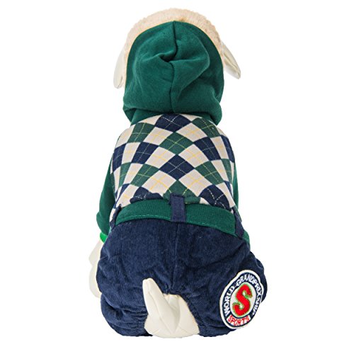 CueCue Pet Plaid Pet Hoodie, Green/Blue/White, Large