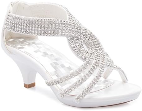 Olivia KGirls' Kids Open Toe Strappy Rhinestone Dress Sandal Low Heel Shoes - Wedding, Dress, Dance, Flower Girl
