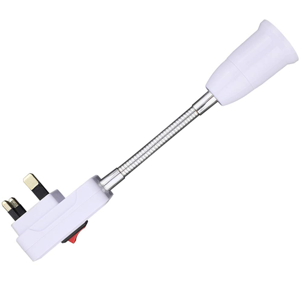 Plug in Bulb Holder with Switch E27 ES, 360° Flexible Extension Kitchen Lamp Socket with Screw, Plug in Wall Lights Bulb Socket Adapter for Table Lamp, Bedroom (UK Plug 1 Pack)