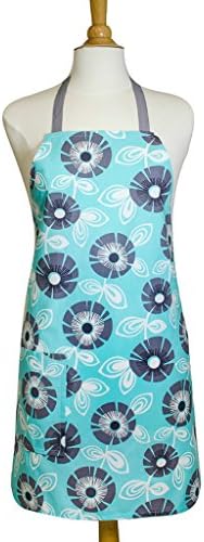 Cute Aprons for Women | Handmade | Personalized Designer Apron | AP0039 Aqua and Gray Flowers