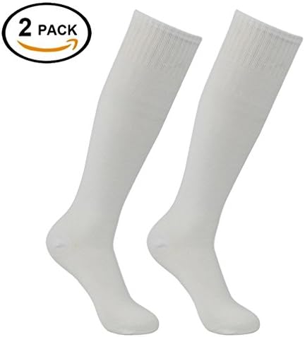 Unisex Soccer Socks, Feelingway Adult Youth Boys White Sweat Absorbing Breathable Long Tube Over-Knee-High Sock for Baseball Rugby Football 2 Pairs