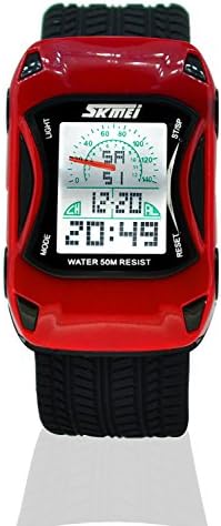 SKMEI Children Car Shape Date Alarm LED Digital Waterproof Watch Red
