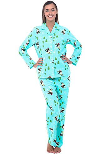 Del Rossa Womens Flannel Pajama Set, Long Cotton Pjs, 2X Skiing Penguins (A0509T242X)