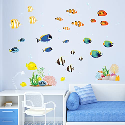 DECOWALL DWT1811 Coral Reef Fish Kids Wall Stickers Wall Decals Peel and Stick Removable Wall
