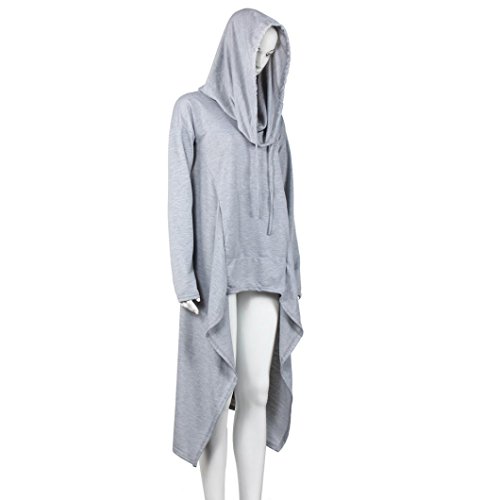 Han Shi Asymmetric Blouse, Elastic Scarf Collar Loose Hoodies Long Tunic Dress for Women (XL, Gray)