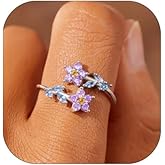 XUN Zhe Rhinestone Flower Ring for Women Adjustable Floral Open Statement Finger Rings Sparkling Wrap Finger Band Rings Wedding Engagement Promise Jewelry