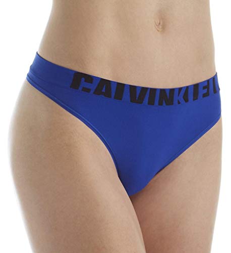 Calvin Klein Women's Seamless Logo Thong Panty, Amplified Blue, X-Small