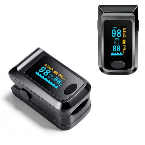 Keanor Pulse Oximeter Fingertip Oxygen Monitor for SpO2 & Pulse Rate | Health Canada Licensed, Fingertip pulse oximeter for SpO2 blood oxygen & pulse rate with OLED graph, Batteries included
