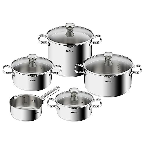Tefal Duetto Topfset Induktion 9-teilig, robuster und hochwertiger Edelstahl, Induktions Töpfe Set mit Siebdeckel, backofengeeignet bis zu 260°C (ohne