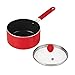 Cook N Home Mini Size Nonstick Sauce Pan with Lid Set, 1 Quart, Red