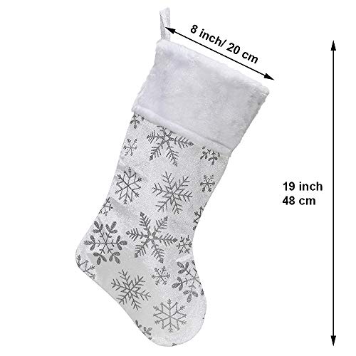 White Velvet Christmas Stockings - 3-Pack of 21 inch Holiday Stockings with Festive Glitter Snowflakes and Faux Fur Cuff - Thumbnail 3