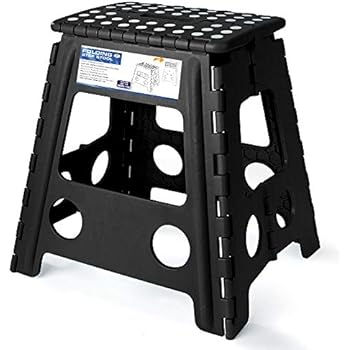 Acko 16 Inches Super Strong Folding Step Stool for Adults, Kitchen Stepping Stools, Garden Step Stool Black
