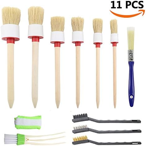 EZYKOO Car Detailing Brush Set, 6Pcs Boar Hair Auto Detailing Brush for Cleaning Car Wheels, Interior, Exterior, Dashboard, Leather Seat + 3Pcs Wire Brush + 2Pcs Automotive Air Vent Cleaner Brush