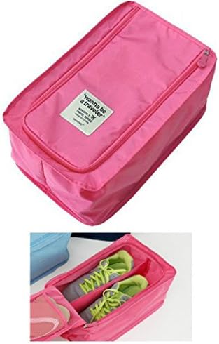 SOULFASHION Portable Travel Pouch for Shoes Waterproof Shoes Bag Storage  Organizer Zipper Handle Nylon  Carrying Case for Travel, Workout, Dancing, Gym (Rose Red)