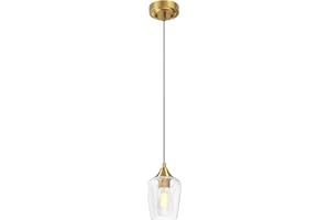 VONLUCE Pendant Light Kitchen Island, Brushed Gold Pendant Light Fixture with E26 Base & Adjustable Cable, Modern Pendant Lighting with Glass Shade for Living Room Bedroom Hallway