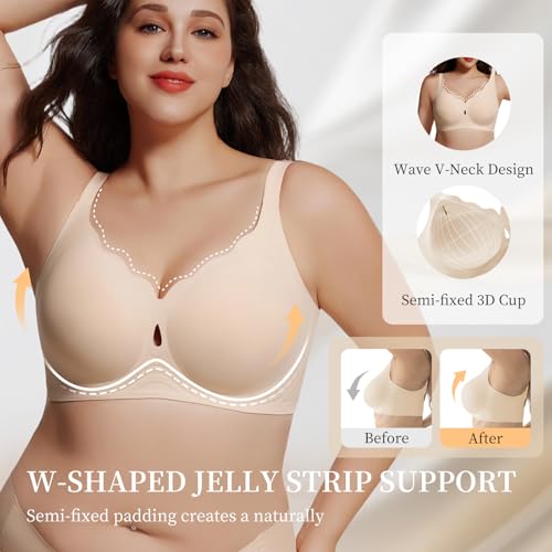 UIMERO Jelly Wireless Bra for Women Wave Push Up Seamless T-Shirt Bras Comfortable Full Coverage Bralettes Lift Everyday Bras