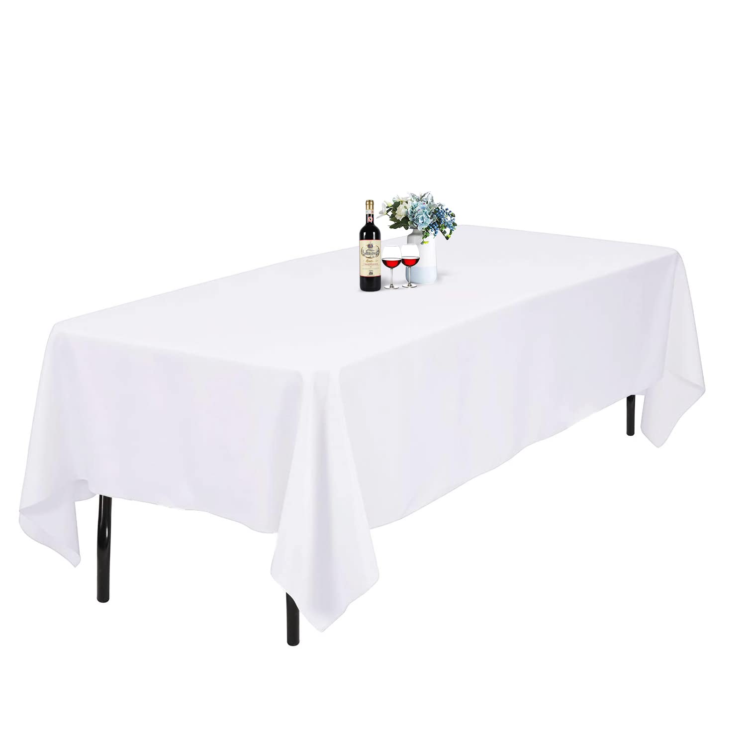 Kapwall White Table Cloth - 60X84Inch (152X213cm) Polyester Rectangle tablecloth, For 4 Foot Table In Washable Stain and Wrinkle Resistant, christmas tablecloth for Dining, Buffet Parties and Picnic.