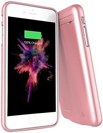 iPhone 8 Plus 7 Plus Battery Case, Anjoron 4000mAh Slim Extended Battery pack Rechargeable Power bank Charger Case for iPhone 6s/6 Plus 5.5" with kick stand/Lightning charging port, Rose Gold