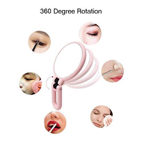 15x Magnifying Handheld Mirror,High Definition Magnified Mirror,Travel Folding Double Sided Pedestal Makeup Mirror,1/15x Magnification Compact Size Portable Vanity Standing Round Cosmetic Mirror(Pink)