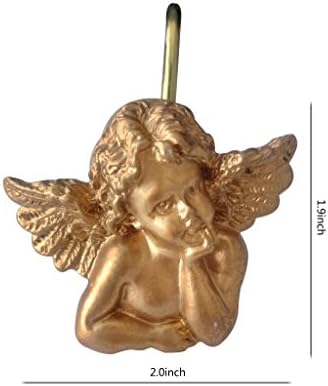 Twofishes 12 Pcs Bigger Light Gold Cherub Angels Decorative Resin Shower Curtain Hooks Easter Gold Festival Holiday Extra Long Rings