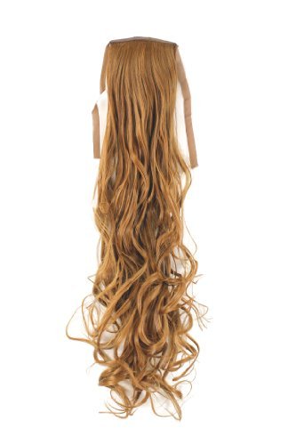 Hairpiece PONYTAIL (comb & ribbon wrap-around system) extension pigtail very long (24 inches) slightly CURLED wavy DARK BLOND slight touch of redblond copper YZF-1094HT-27