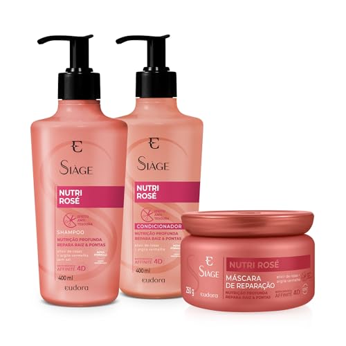 Eudora Kit Siàge Nutri Rose: Shampoo 400ml + Condicionador 400ml + Máscara Capilar 250g
