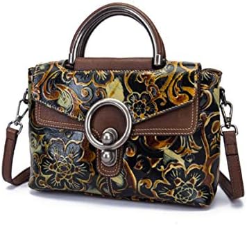 RFVBNM Leather Retro Handbags Fashion Embossed Shoulder Bag Portable Messenger Head Layer Leather Handbag,A