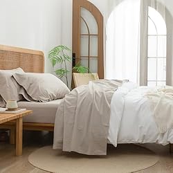 BESTOUCH Sheet Set 100% Washed Cotton Linen Feel