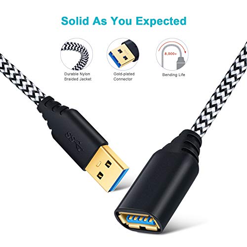 Besgoods 4-Pack - Nylon Braided 6ft USB 3.0 Extension Cable USB Extender Cord - A Male to Female Fast Data Transfer Extension Cord with Gold-Plated Connector - White