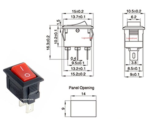 Lsgoodcare On/Off Rocker Switch, Mini Boat Switch 3A/250V, 6A/125V 2Pin SPST Snap Press Button Mini Rocker Switch for Car Auto Boat Household Appliances, Red, Pack of 50