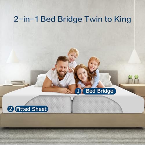 HOMCA Bed Bridge with Sheet, 200 x 200 cm 2 in 1 Bed Bridge Converter Kit Single to King, Eliminates Gap Between Mattresses, Bridge of Love is Suitable for Families