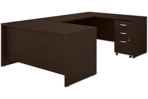 Bush Business Furniture Series C 60W U Shaped Desk with 3 Drawer Mobile File Cabinet in Mocha Cherry