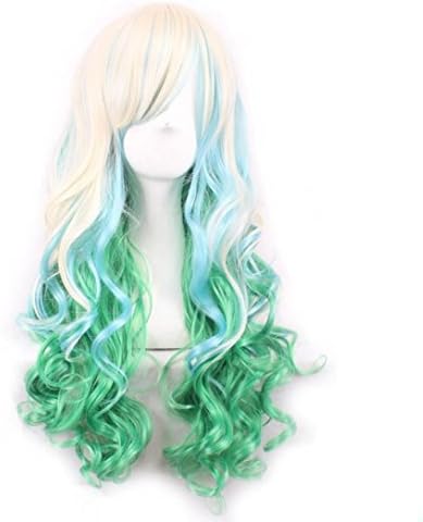 Certainer Hair Wigs, Long Hair Wig Curly Wavy Synthetic Anime Cosplay Party Full Wigs (F)