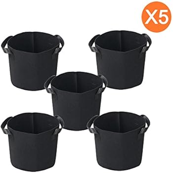 Growtent Garden Grow Bags /Aeration Fabric Pots w/Handles/5-Pack 2 Gallon(Black)