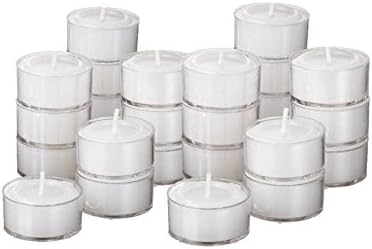 White Unscented Tea Light Candles Burn 8 Hour in Clear Cup Set of 60 Tealights