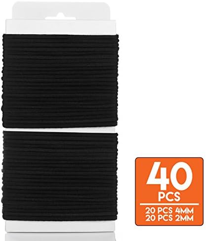 Ponytail Holder | 40 pieces Stretchy Rubber Elastic Hair Tie Rope No Metal Hair | Thick Hair Band Girl Women Beauty Accessories No Damage Assorted Sizes 4 mm and 2 mm for Hairdressing | Black | 1595.1