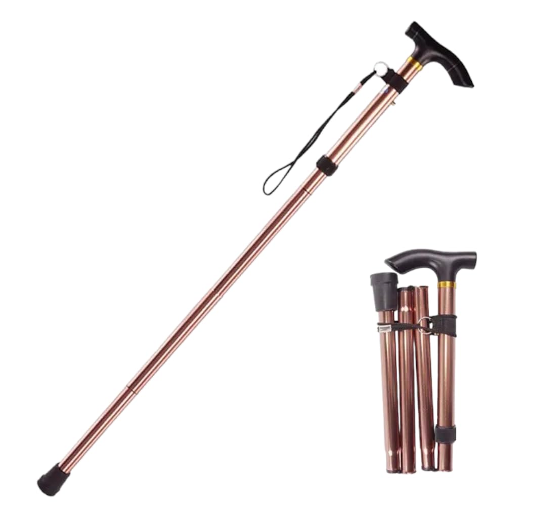 Walking Sticks for Men and Women, Lightweight Foldable Extendable Walking Aid, Mobility Aid, Collapsible & Comfortable Grip Durable T Handles, Aluminium Walking Canes (Brown)