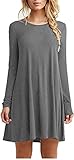 Tinyhi Women's Casual Plain Long Sleeve Loose T-shirt - X-Large - Darkgrey