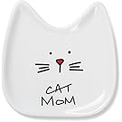 Pavilion Gift Company Blobby Cat, Cat Spoon Rest " Cat Mom", 5", White