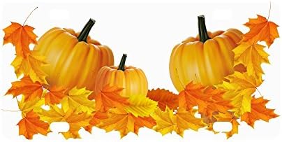 Happy Thanksgiving Day Leaves Pumpkin Strong And Durable Aluminum Car Metal License Plate Frame for Women/Men Four Holes Tag 12" X 6"
