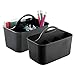 mDesign Plastic Small Office Storage Organizer Utility Tote Caddy with Handle for Cabinets, Desks, Workspaces - Holds Desktop Office Supplies, Pencils, Staplers Lumiere Collection, 2 Pack, Black