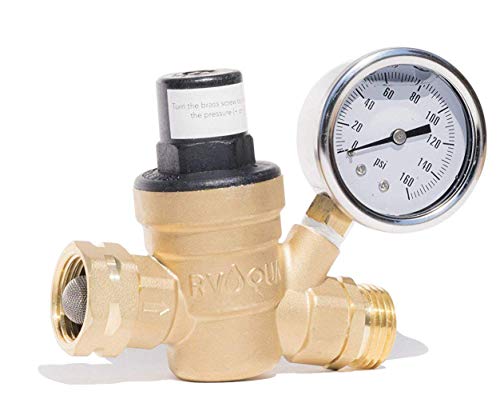 RVAQUA M11-45PSI Water Pressure Regulator for RV Camper - Brass Lead-Free Adjustable RV Water Pressure Reducer with 160 PSI Gauge and Inlet Stainless Screened Filter