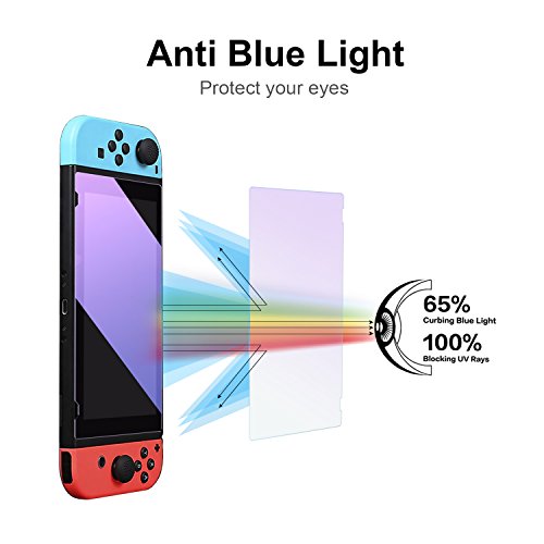 Tempered Glass Screen Protector for Nintendo Switch, Pavoscreen Bubble Free Anti Scratch Block Blue Light Filter Dust-proof Screen Guard for Nintendo Switch 2017 (6.2 Inch Display)